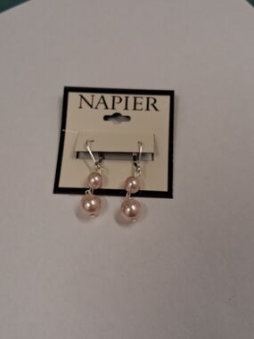 Napier Blush Pearl Double Drop pierced dangle Earrings